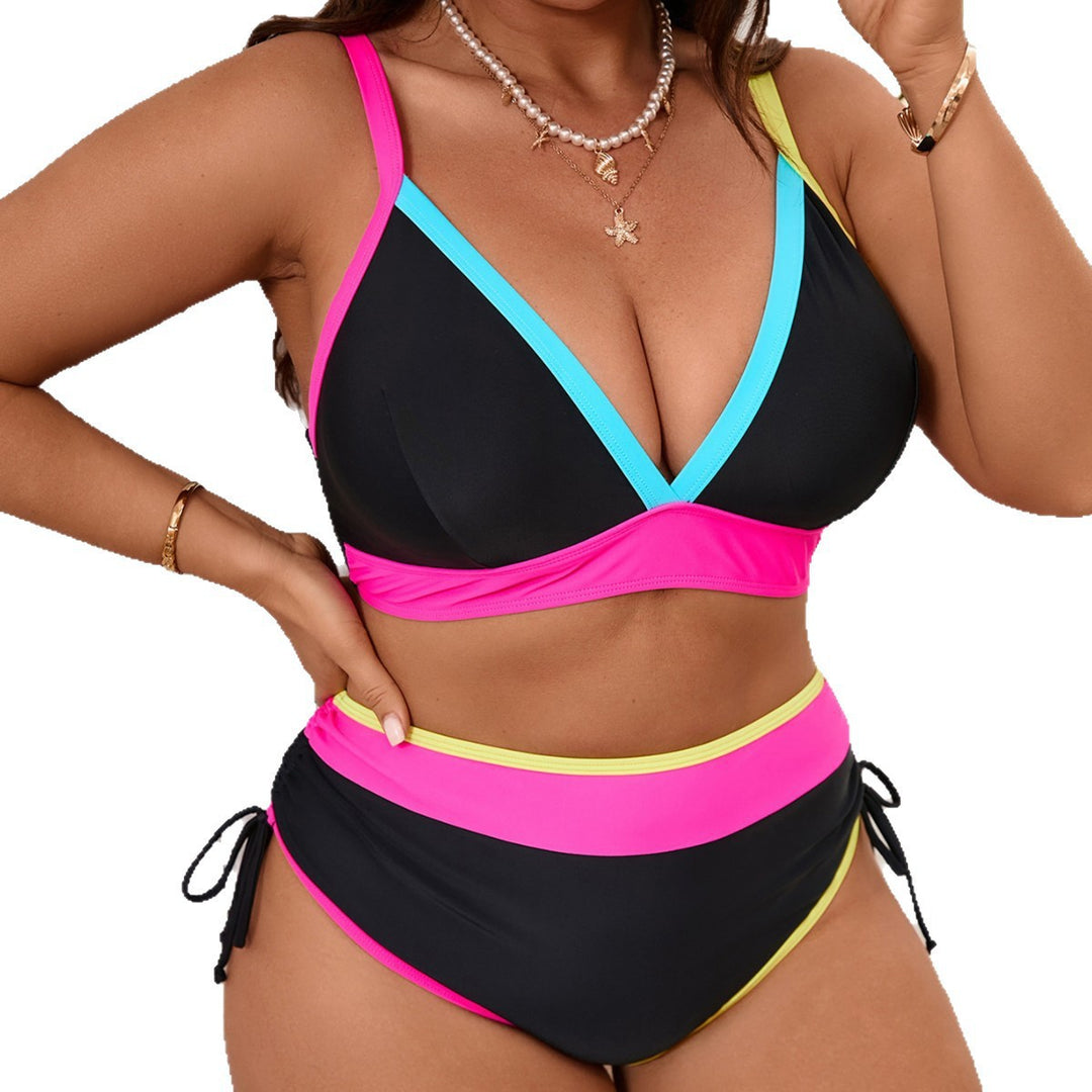 Women's sporty bikini set with high-waisted bottoms and trendy color contrast StylebySassy