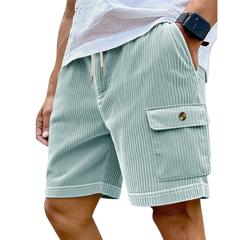 Men's utility cord shorts with elastic drawstring waistband and patch flap pockets StylebySassy