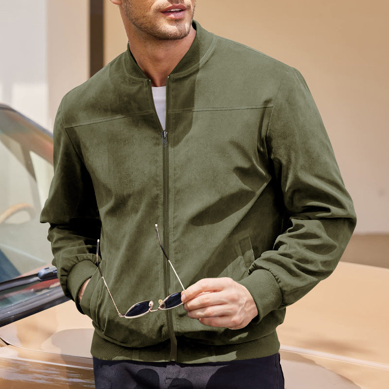 Men's sporty bomber jacket made of microfiber with zipper and ribbed hem StylebySassy