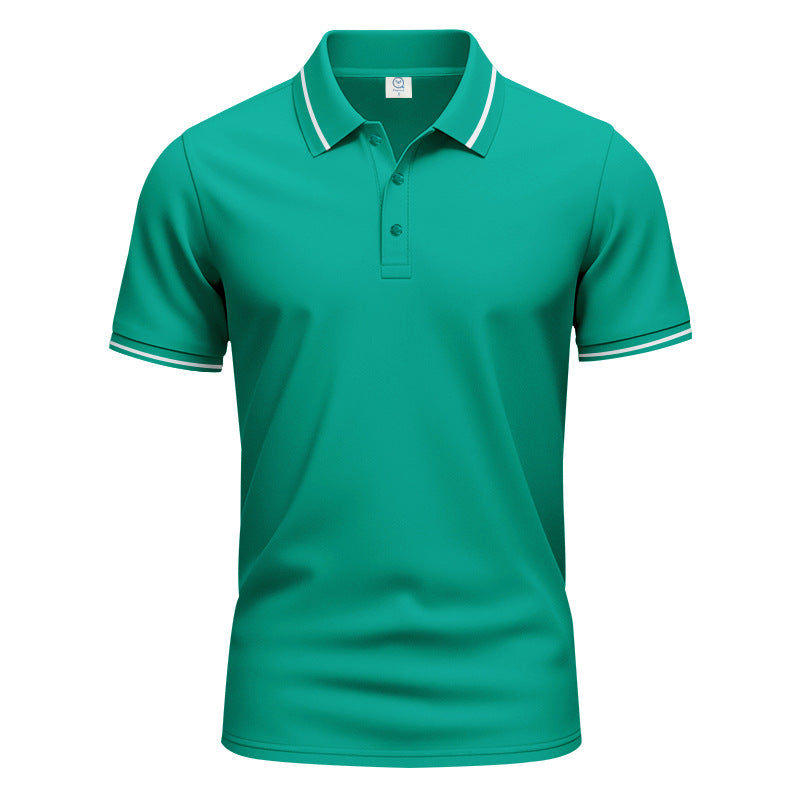 Men's breathable interlock polo shirt with contrast tipping, short button placket and slim silhouette StylebySassy