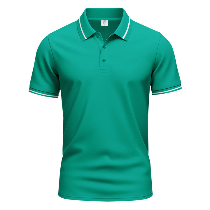 Men's breathable interlock polo shirt with contrast tipping, short button placket and slim silhouette StylebySassy