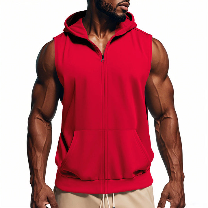 Men's muscle-fit training hoodie vest with zipper and kangaroo pocket StylebySassy