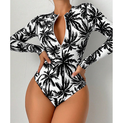 Women's one-piece swimsuit with long sleeves and practical zipper StylebySassy