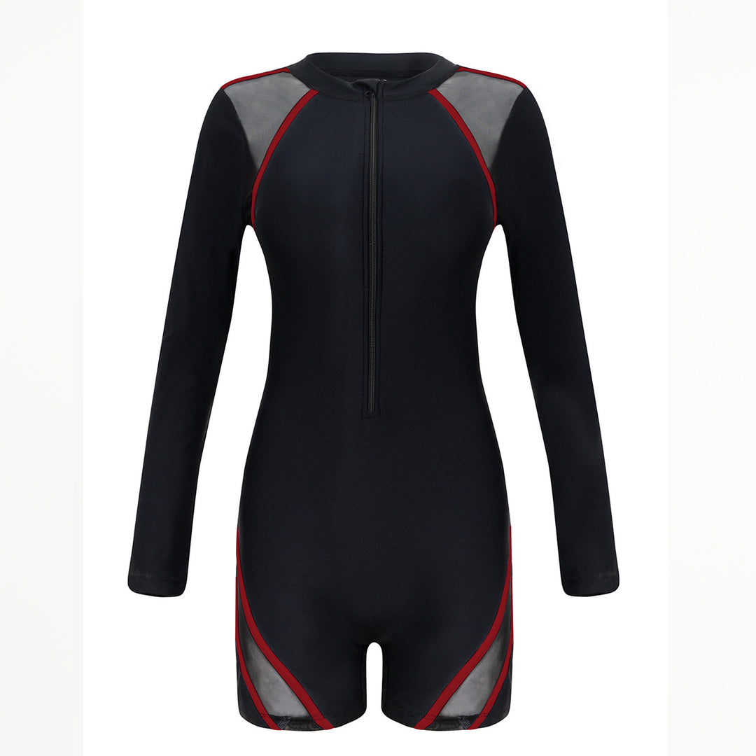 Women's Sporty Long Sleeve Swim Suit with Breathable Mesh Inserts StylebySassy