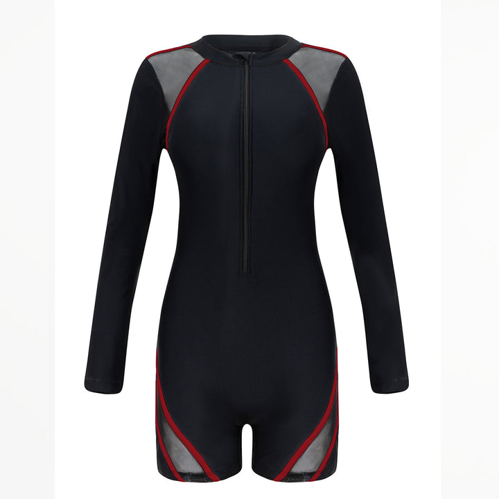 Women's Sporty Long Sleeve Swim Suit with Breathable Mesh Inserts StylebySassy