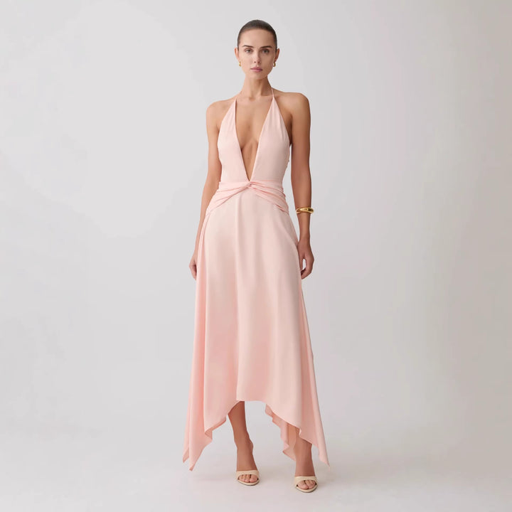 Women Elegant Wrap Dress with Deep V-Neck and Asymmetrical Hem StylebySassy