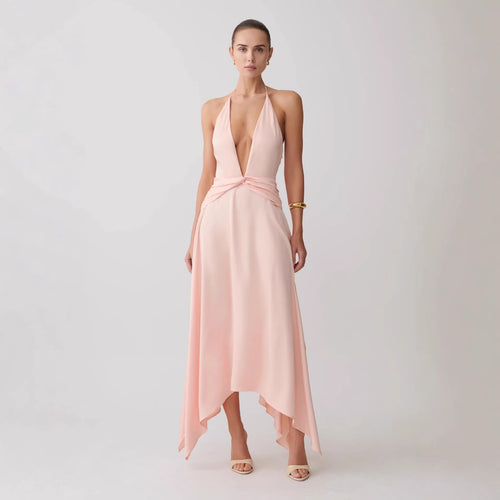 Women Elegant Wrap Dress with Deep V-Neck and Asymmetrical Hem StylebySassy
