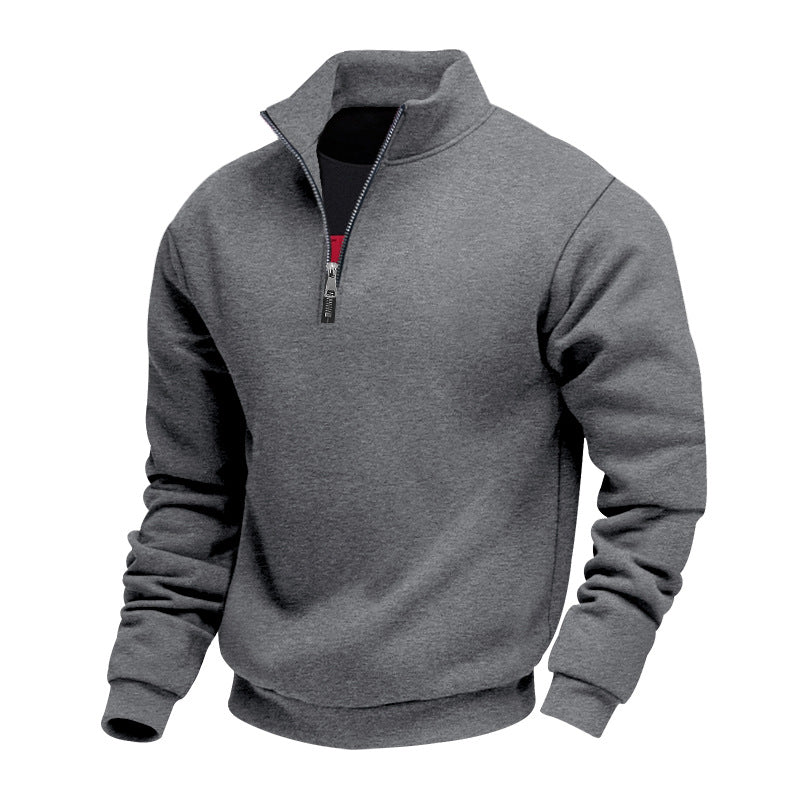 Men's brushed sweat half-zip with contrasting inner collar and elastic hem StylebySassy