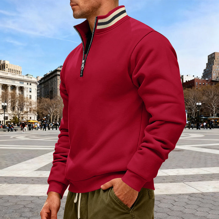 Men's half-zip sweatshirt with sporty ring collar and soft fleece inner lining StylebySassy