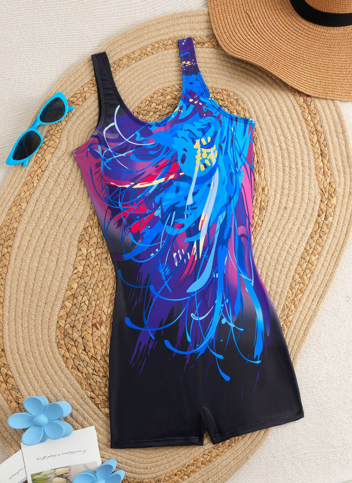 Women's Sporty One-Piece Swimsuit with Trendy Graphic Design StylebySassy