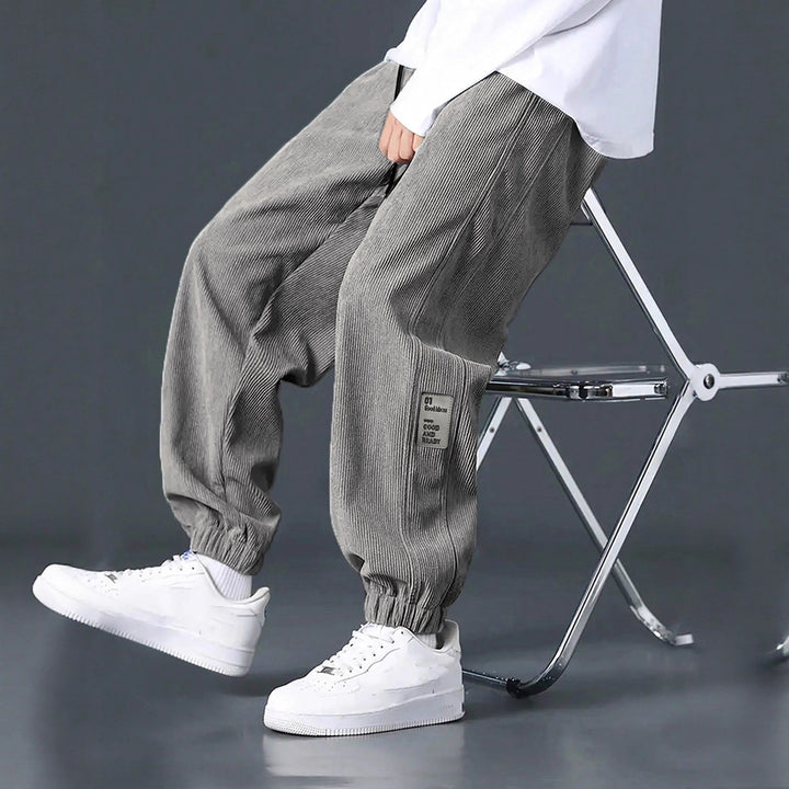 Men's nan Relax leisure pants made of fine wide cord structure with drawstring and elastic ankle cuffs StylebySassy