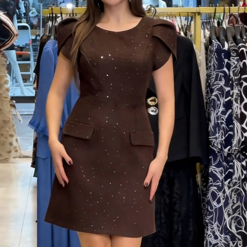 Ladies elegant evening dress with shimmering accents and voluminous sleeves StylebySassy