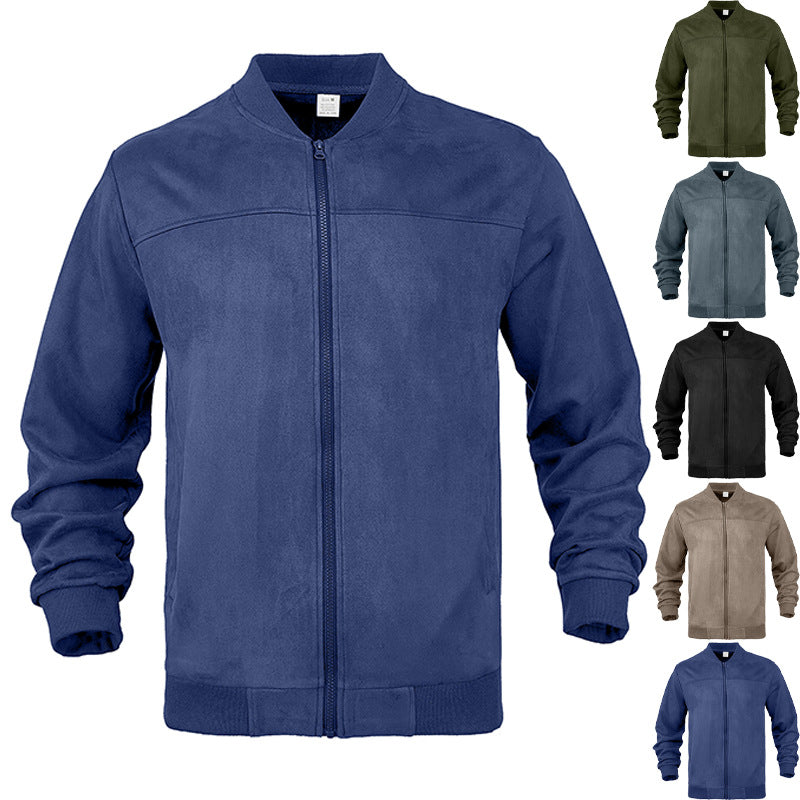 Men's suede bomber jacket with elastic ribbed cuffs StylebySassy