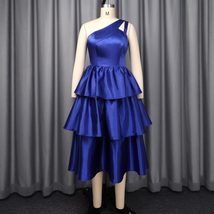 Women's maxi dress with asymmetrical strap and voluminous ruffles StylebySassy