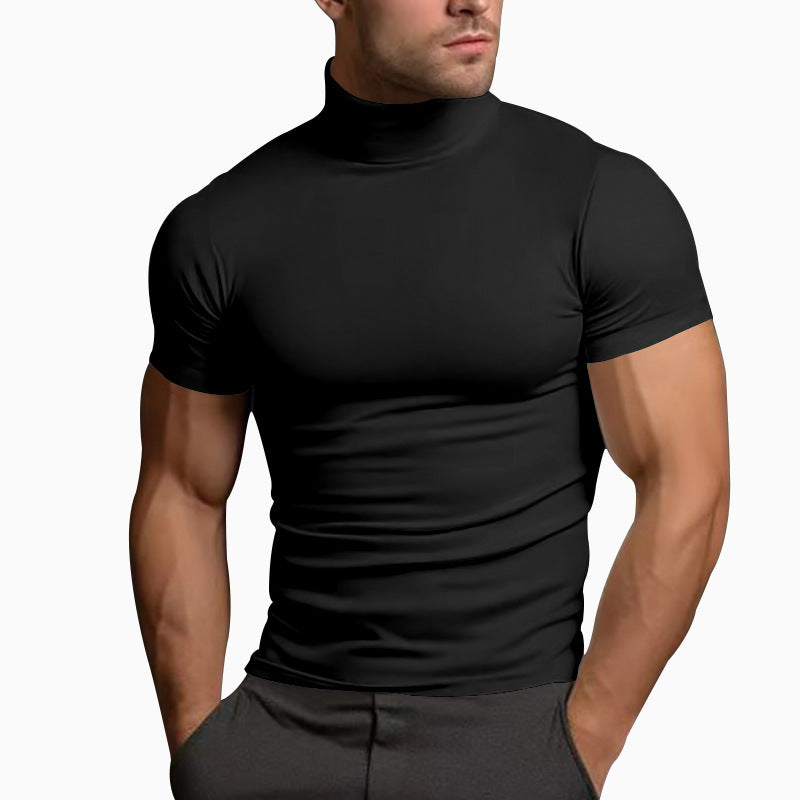 Men's fitted elastic short sleeve roll neck top StylebySassy