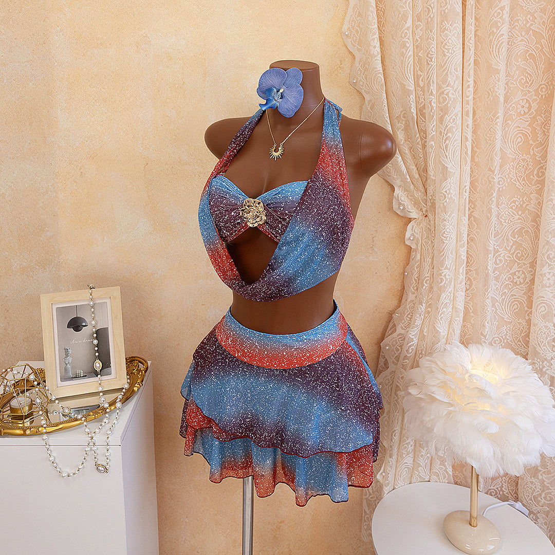 Women’s swimsuit with deep neckline and shimmering skirt StylebySassy