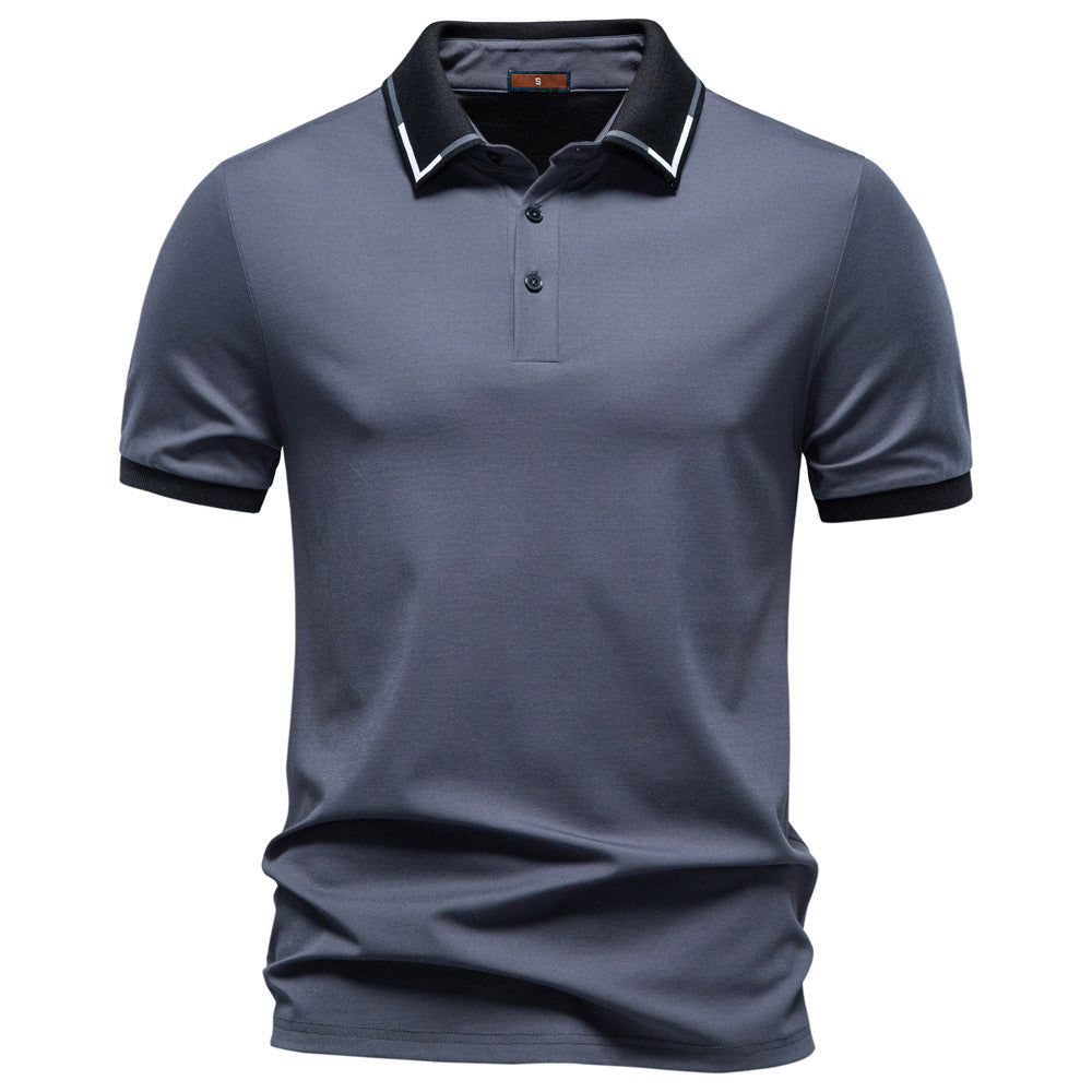 Men's breathable polo shirt made of cotton blend with contrast collar and ribbed sleeve cuffs StylebySassy