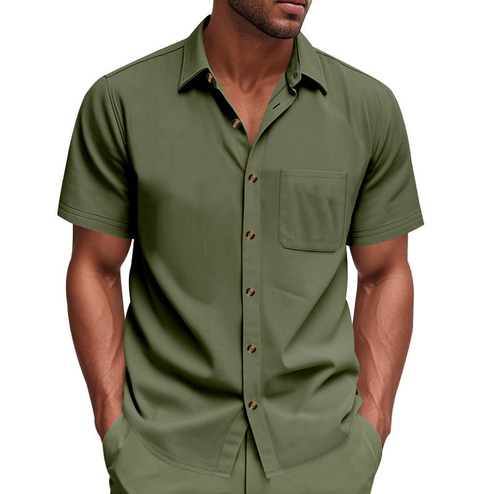 Men's short-sleeve resort shirt made of linen blend with chest pocket and drawstring Bermuda StylebySassy