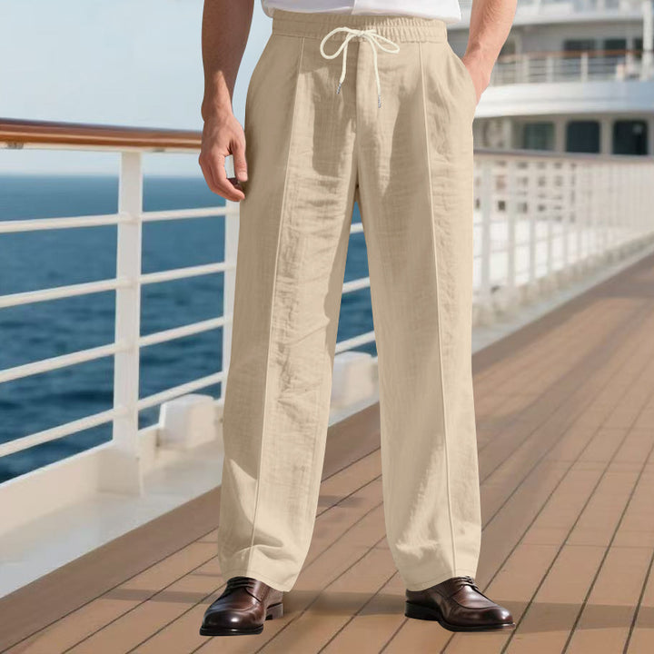 Men's light linen pleated trousers with elastic waistband and drawstring StylebySassy