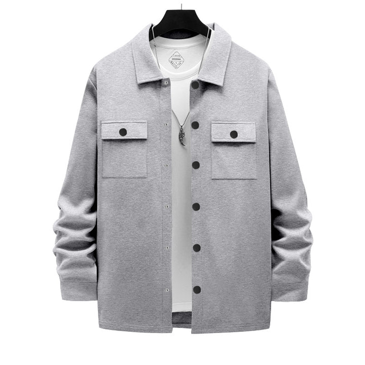 Men's work-inspired shirt jacket with button placket, patch chest pockets, and boxy fit StylebySassy