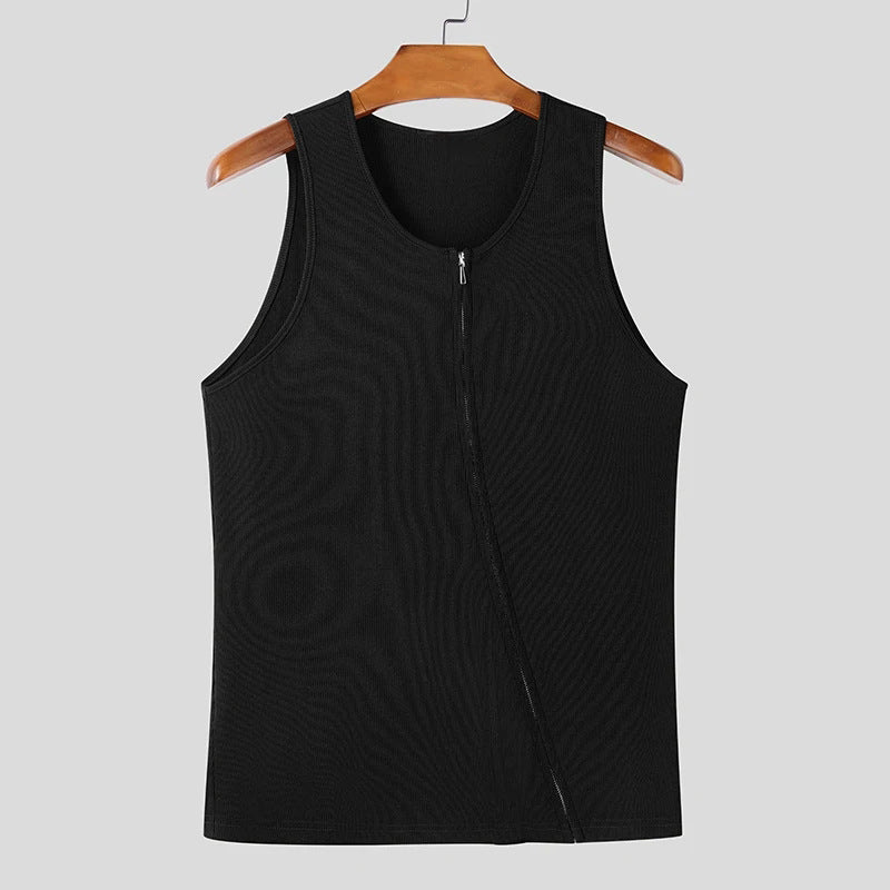 Women nan finely structured sleeveless top with asymmetrical diagonal zipper StylebySassy