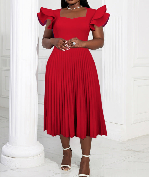 Women's pleated maxi dress with elegant ruffle details StylebySassy