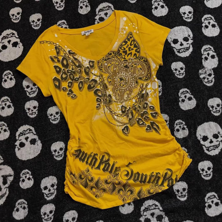 Women's T-shirt with decorative graphic print and gathering StylebySassy