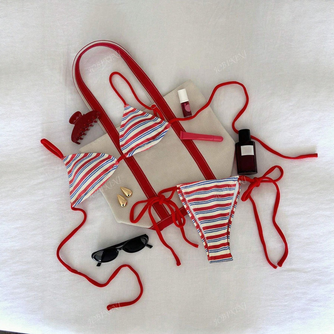 Women's Triangle Bikini Set with Playful Design and Adjustable Straps StylebySassy
