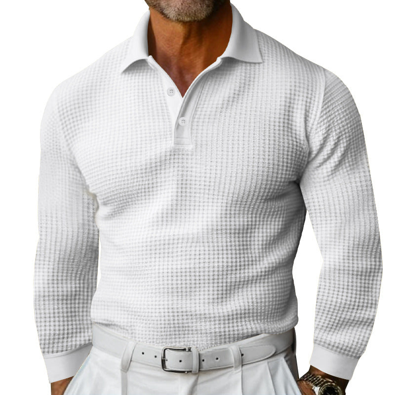 Men's form-fitting long-sleeve polo shirt made of fine waffle fabric with a slim Milano collar and elastic hem StylebySassy