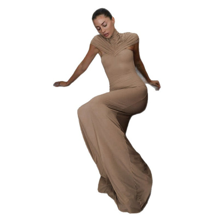 Women Elegant floor-length dress with intricate draping details StylebySassy