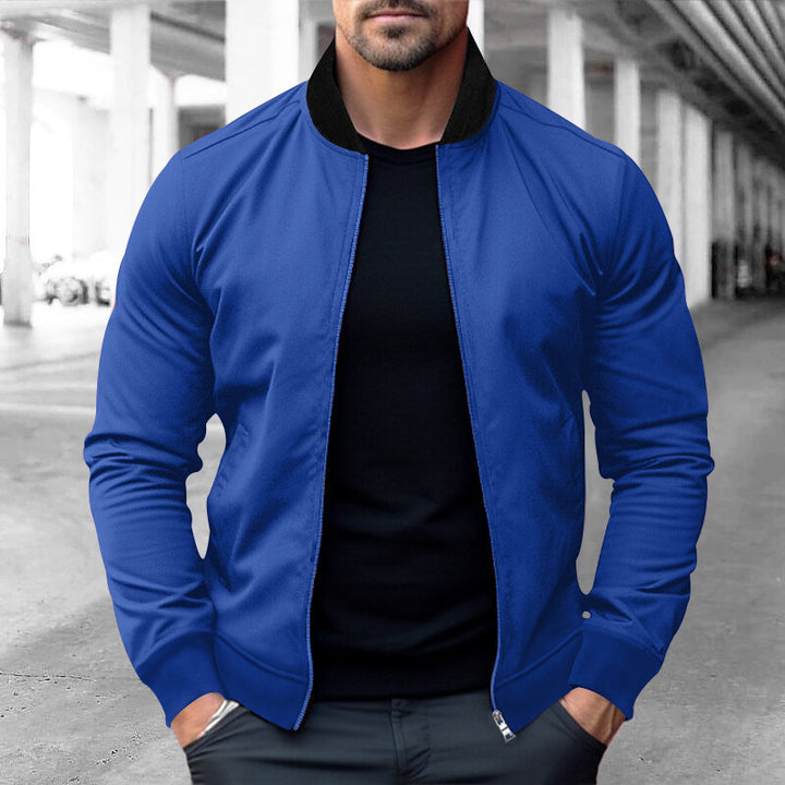 Men's sporty-elegant sweat jacket in bomber style with contrast collar and two-way zipper StylebySassy