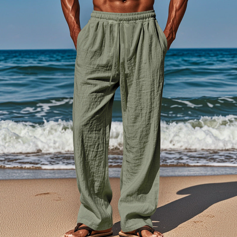 Men's Lightweight Linen Pants with Wide Leg and Elastic Waist StylebySassy
