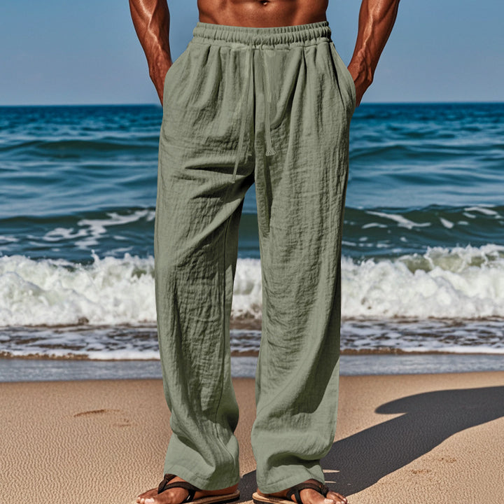 Men's Lightweight Linen Pants with Wide Leg and Elastic Waist StylebySassy