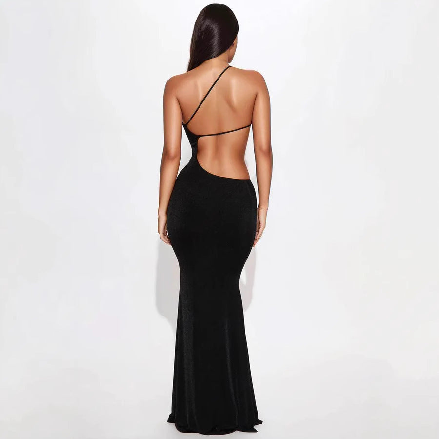 Women's fitted maxi dress with deep neckline and cut-out details StylebySassy
