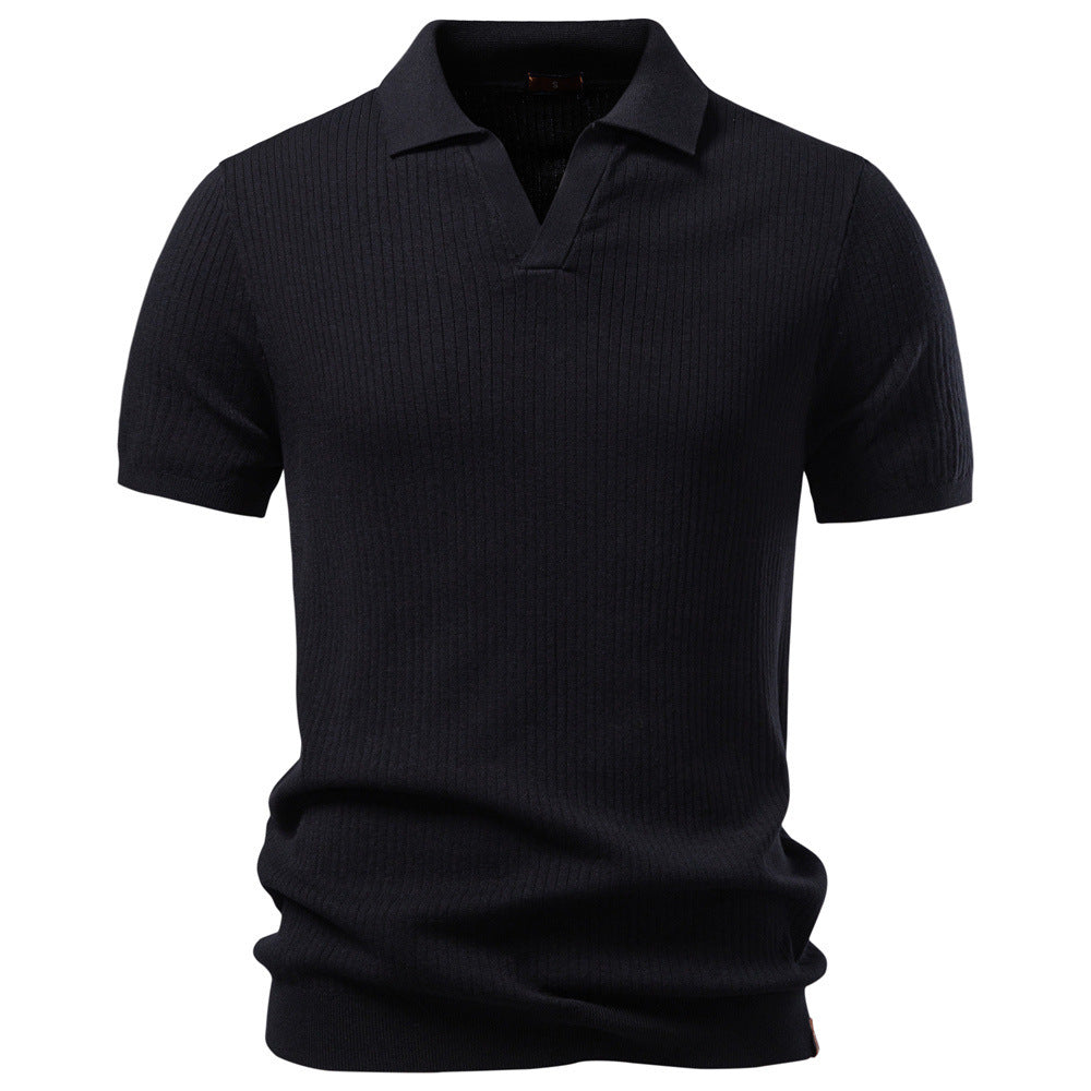 Men's fine ribbed short-sleeve polo shirt with open Kent collar StylebySassy