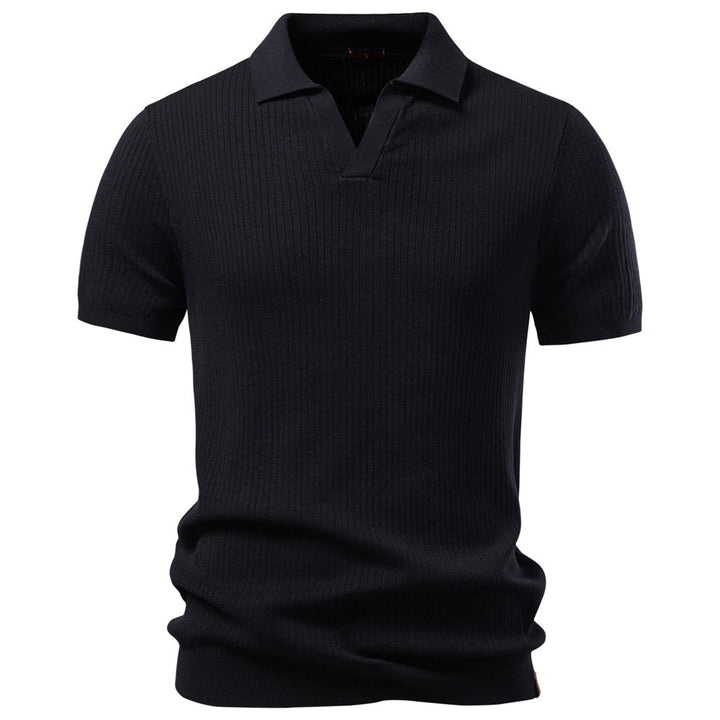 Men's fine ribbed short-sleeve polo shirt with open Kent collar StylebySassy