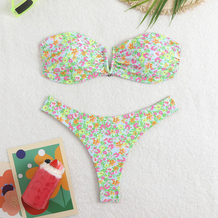 Women’s bandeau bikini with floral design and elegant closure StylebySassy