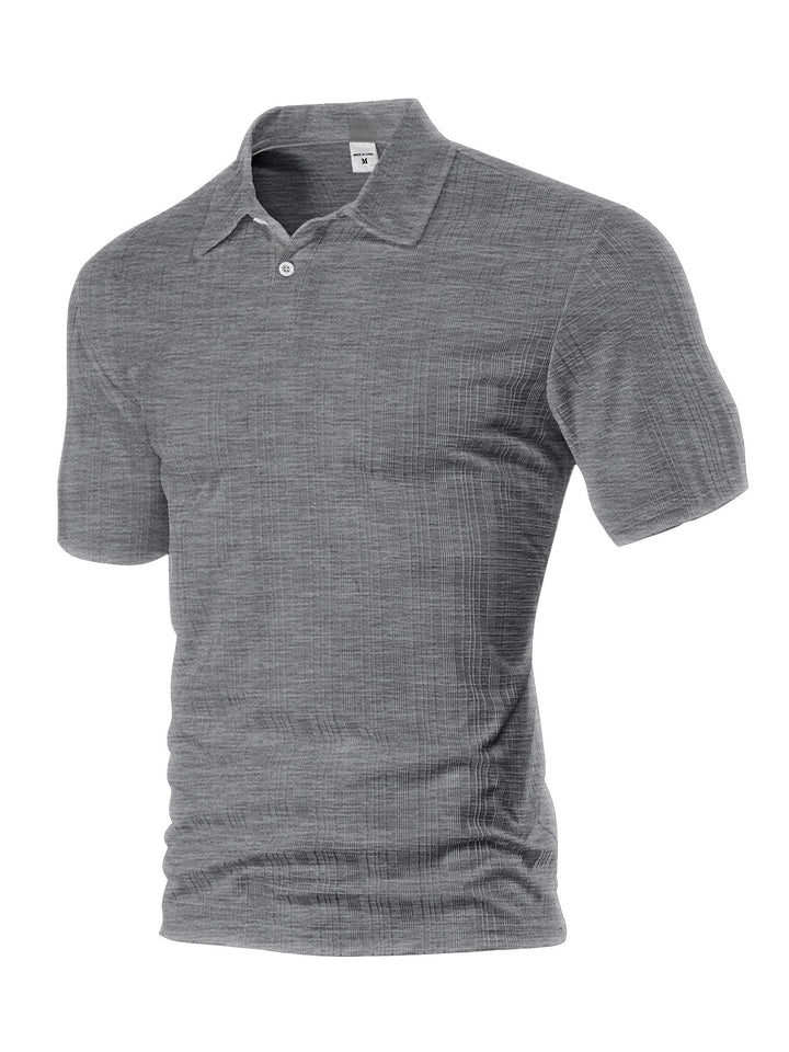 Men's light structured short sleeve polo with shirt collar and single button placket StylebySassy