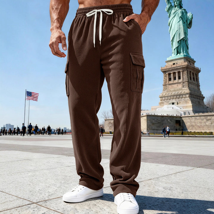 Men's knitted Cargo jogging pants with elastic drawstring waistband and side flap pockets StylebySassy