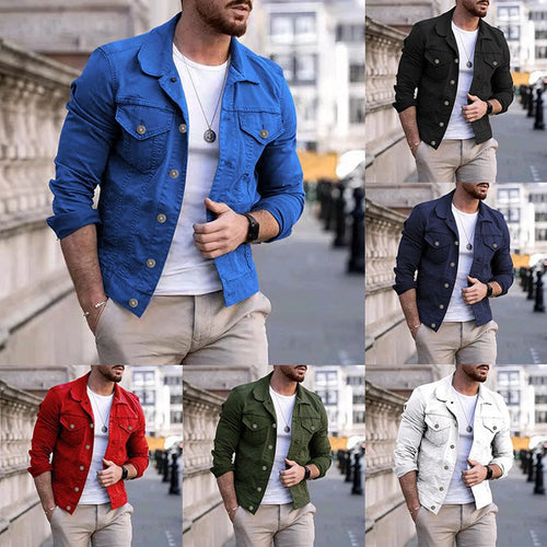 Men's tailored denim jacket in trucker style with chest pockets and metal buttons StylebySassy