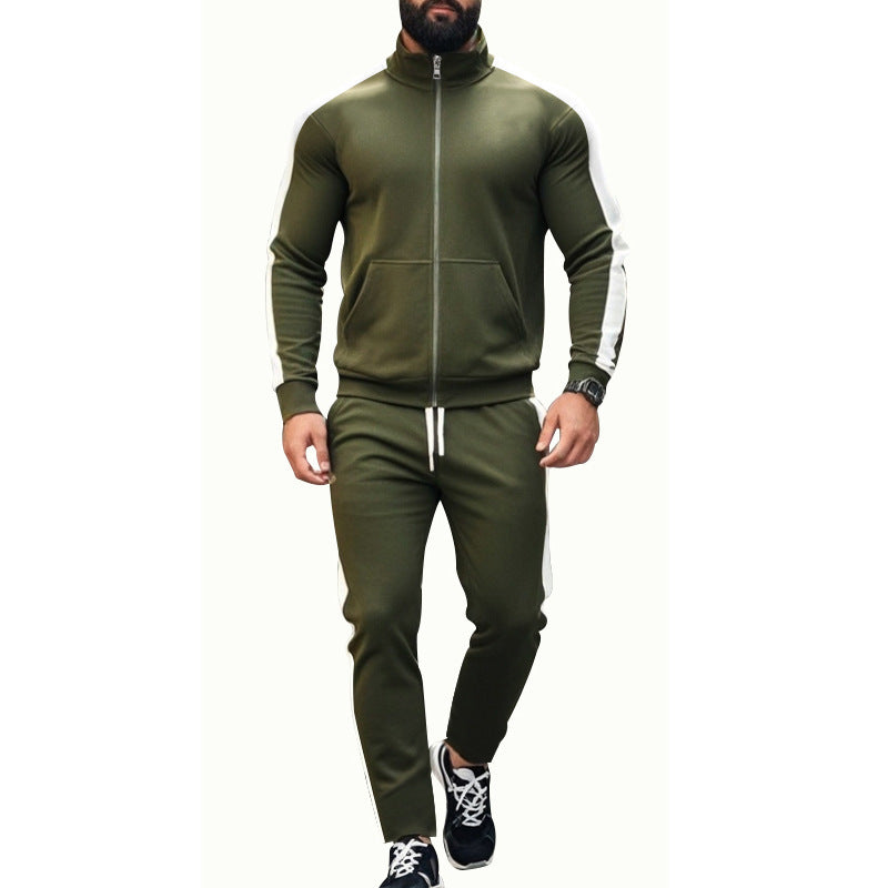 Men's narrow-cut two-piece with stand-up collar zip jacket and tapered drawstring pants StylebySassy