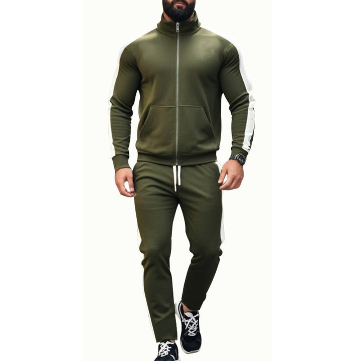 Men's narrow-cut two-piece with stand-up collar zip jacket and tapered drawstring pants StylebySassy