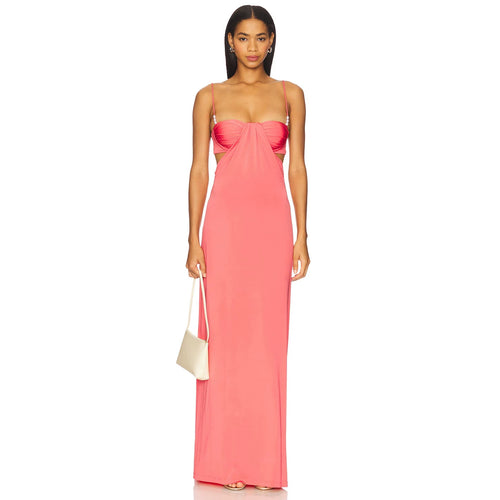 Women nan maxi dress with bustier cups, side cut-outs and fine spaghetti straps StylebySassy