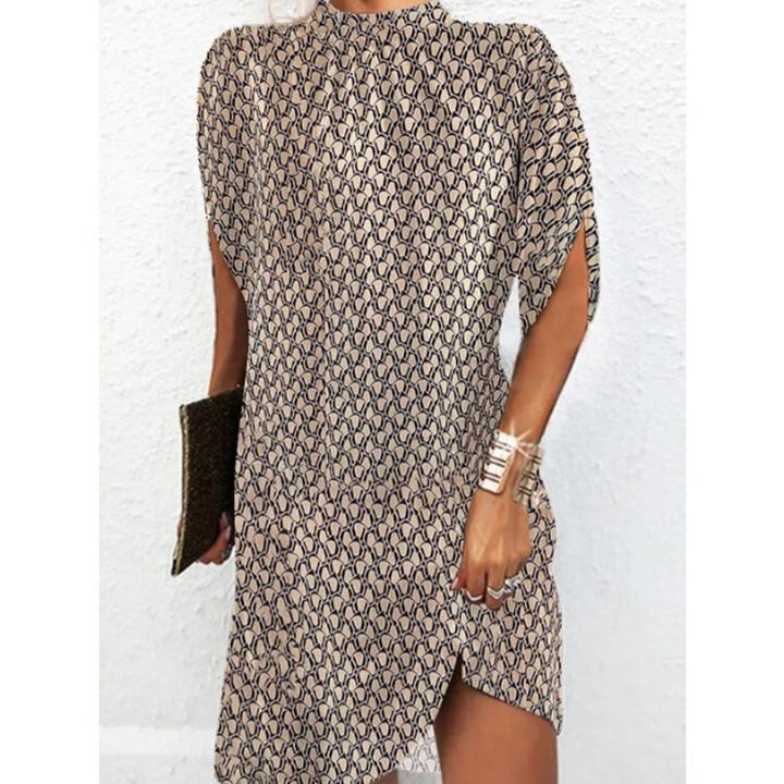 Women’s casual tunic mini dress with slit sleeves, small stand-up collar and side leg slit StylebySassy