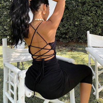 Women's Long Sleeve Knit Dress with Criss-Cross Straps StylebySassy