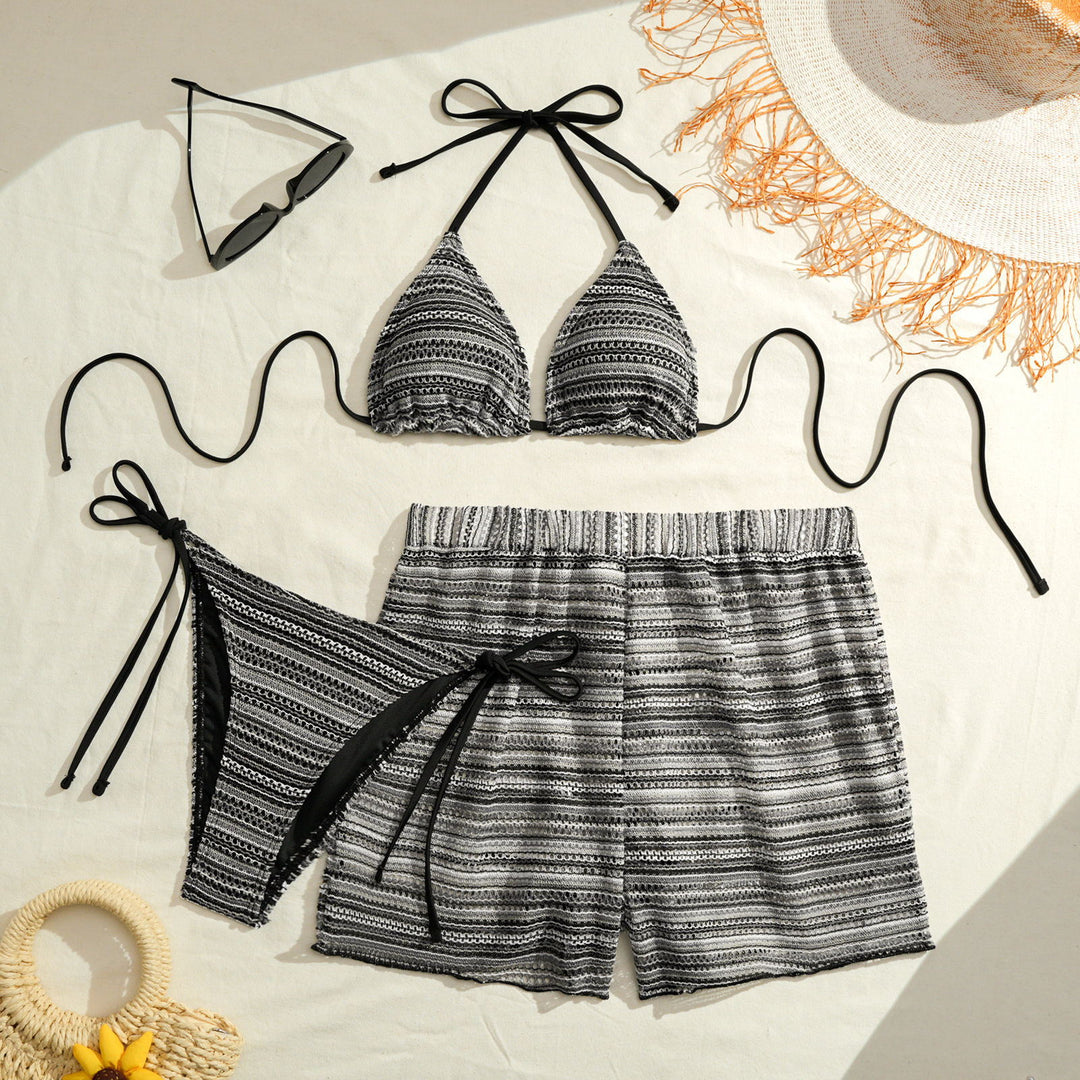Women's Triangle Bikini with Ruffle Details and Casual Shorts StylebySassy