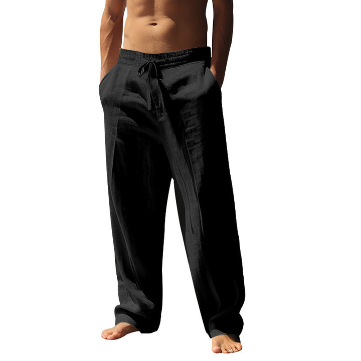 Men's relaxed fit palazzo pants made of linen blend with decorative crease and drawstring StylebySassy