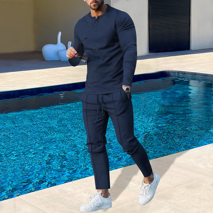 Men's nano athletic Henley long sleeve shirt and tapered jogging pants with decorative seams StylebySassy