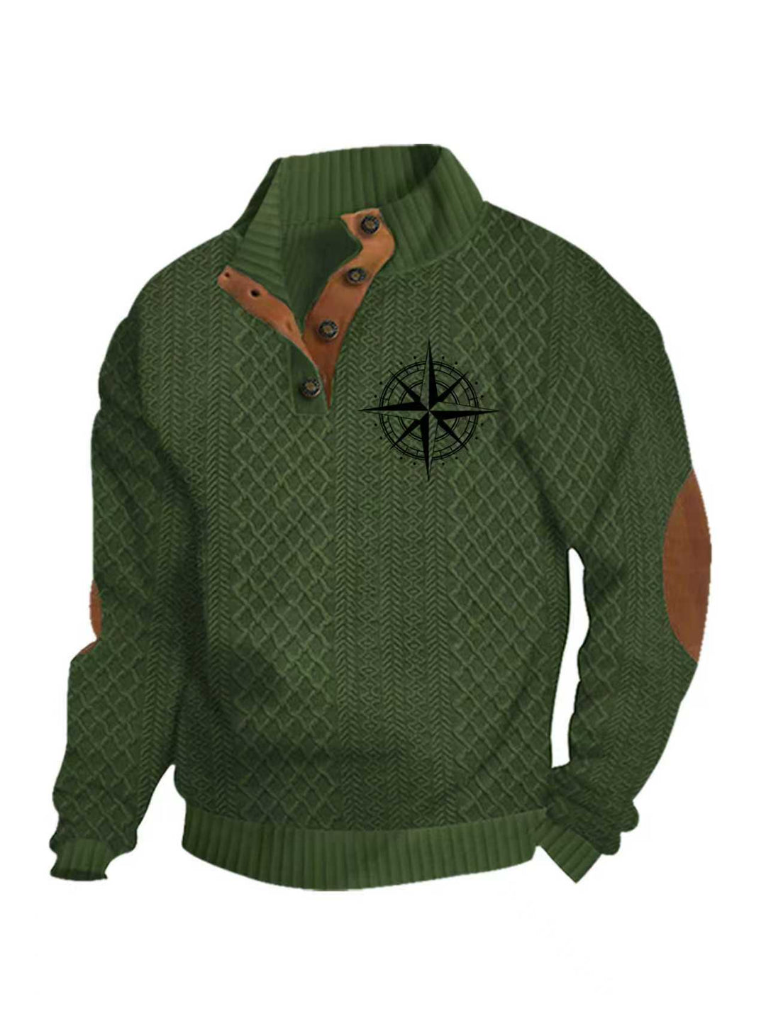 Men's nan Heritage textured pullover with stand-up collar faux leather trim elbow patches and half-button placket StylebySassy