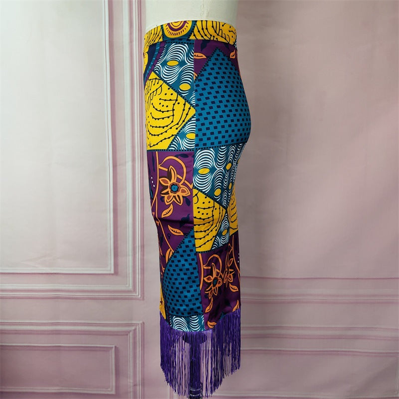 Women's elegant skirt with fringes and extraordinary print StylebySassy